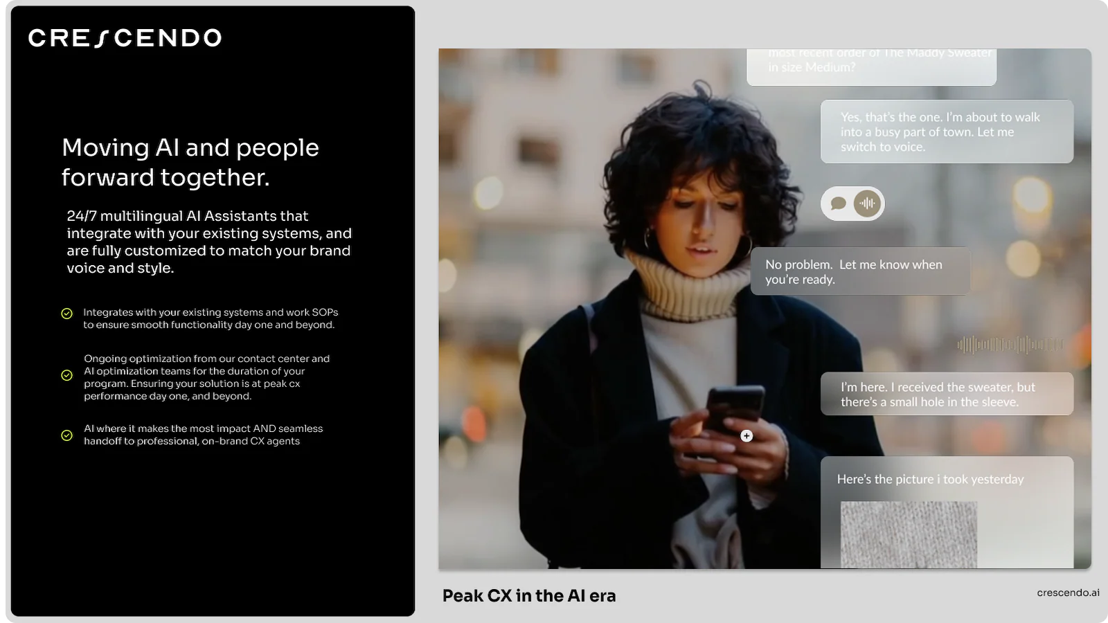 Crescendo AI Assistant biedt 24/7 meertalige ondersteuning met een naadloze overdracht naar een medewerker.
